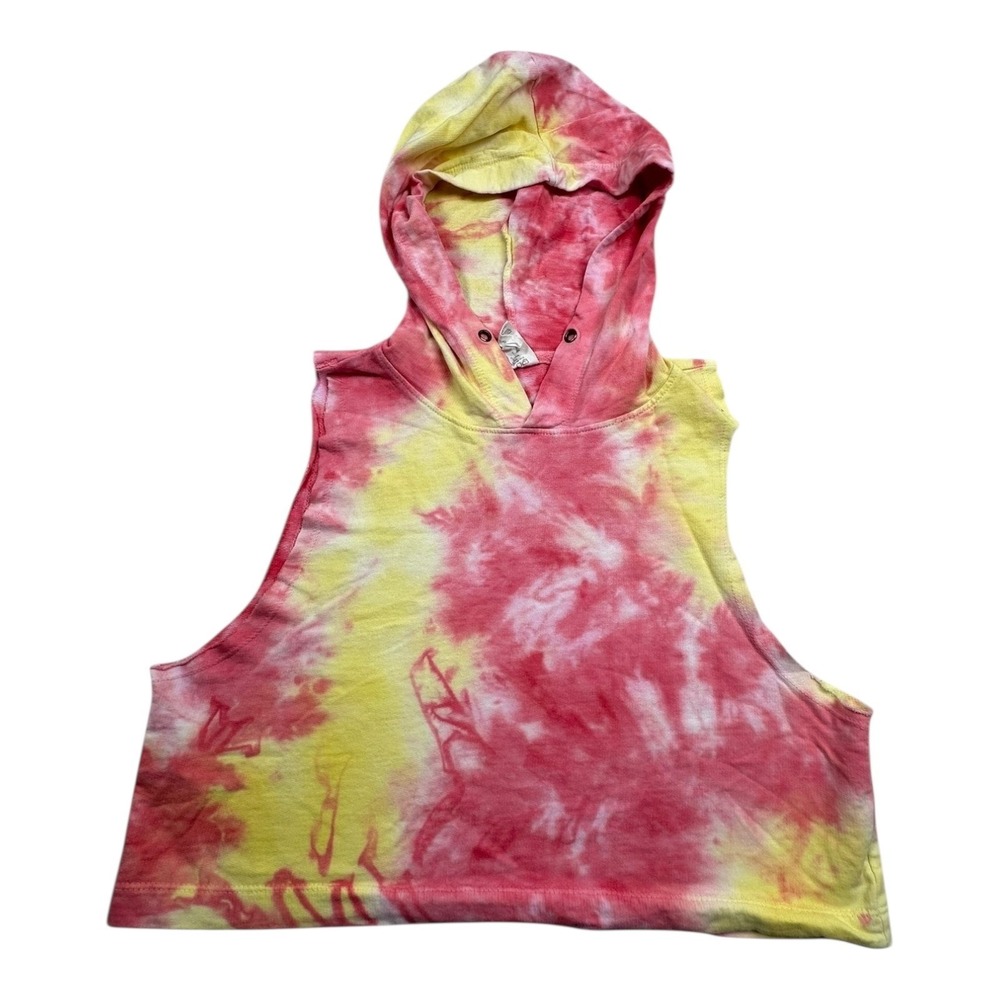 Exist Tie Dye Cropped Hoodie‎ Sleeveless Pink Yellow Cotton Size S
